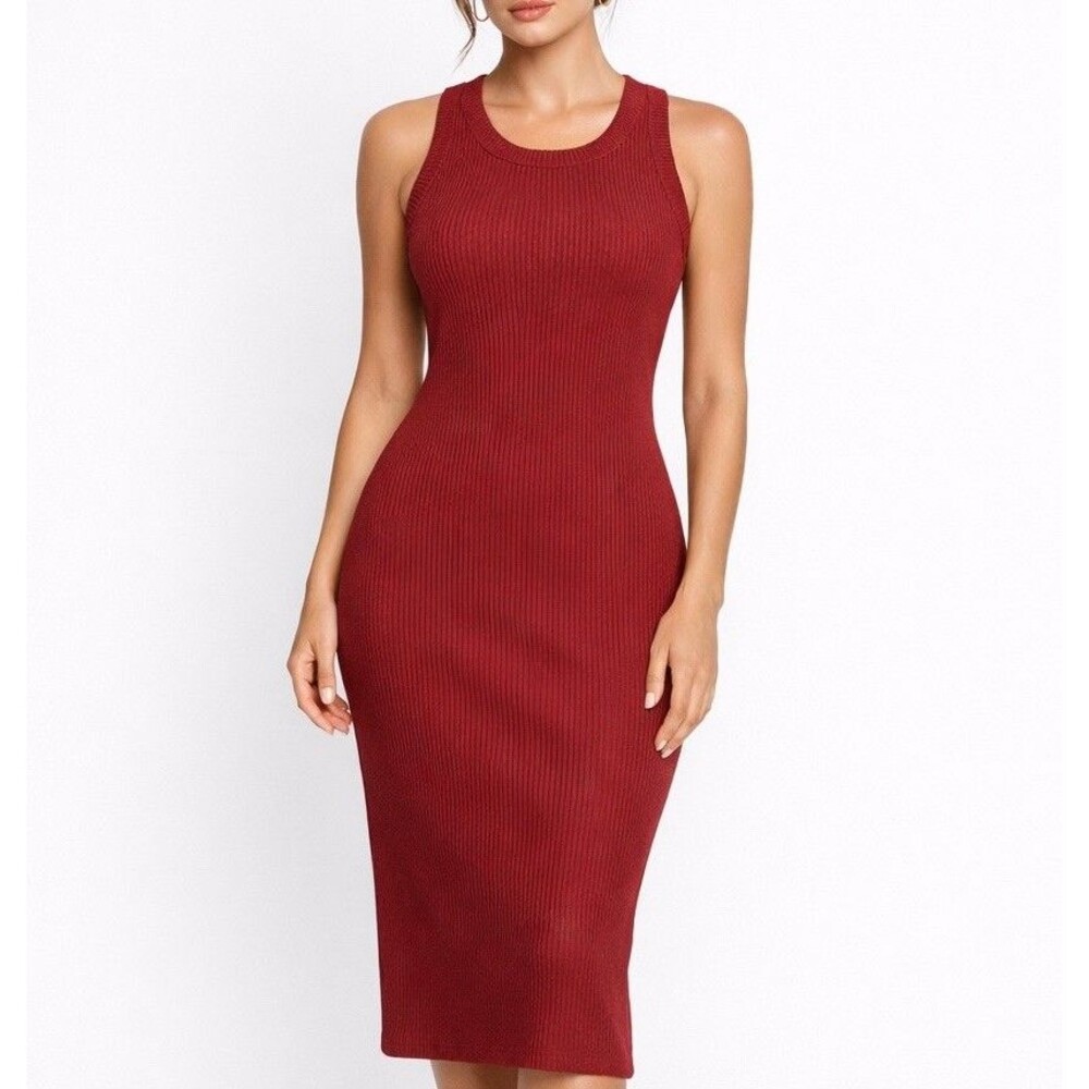 S’edge Dress Size M Midi Burgundy Red Tank Sleeveless Quiet Luxury Minimalist